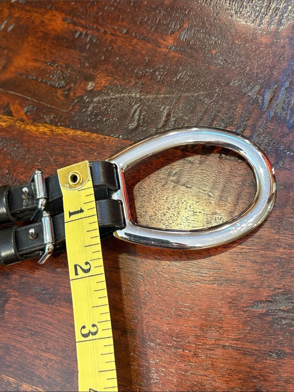 Lauren Ralph Lauren Black Leather Double-strap Belt with Silver Oval Buckle